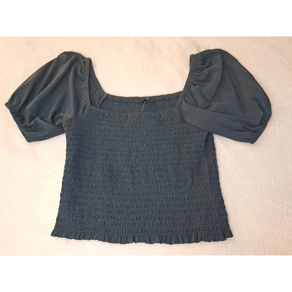 J.Crew Smocked Broken In Jersey Cropped Top Dark Blue AY449 Size M NWT - Picture 6 of 9